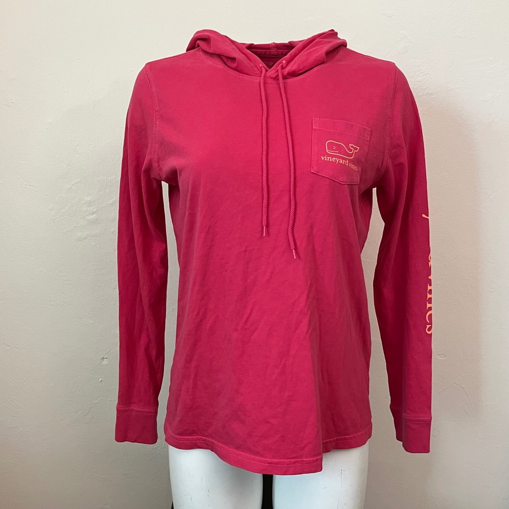 Vineyard Vines Womens Pink Whale Logo Hooded Long Sleeve T-Shirt Size S
